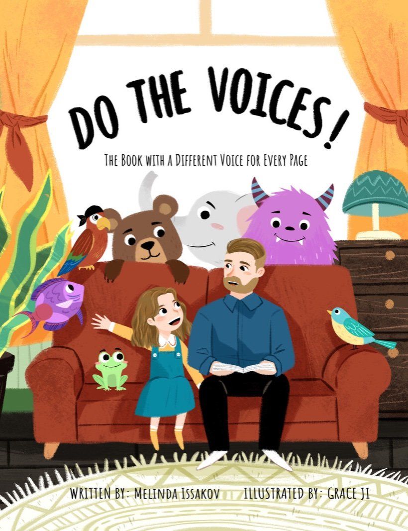 DO THE VOICES interactive children's book cover featuring colorful illustrations encouraging silly character voices during bedtime reading